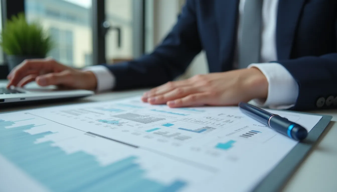 Eye-level view of a professional accountant reviewing financial documents