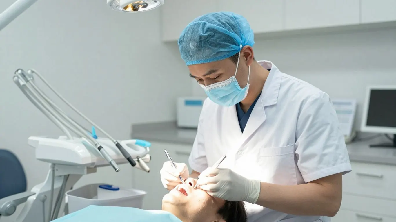 Dentist working in a modern dental practice.