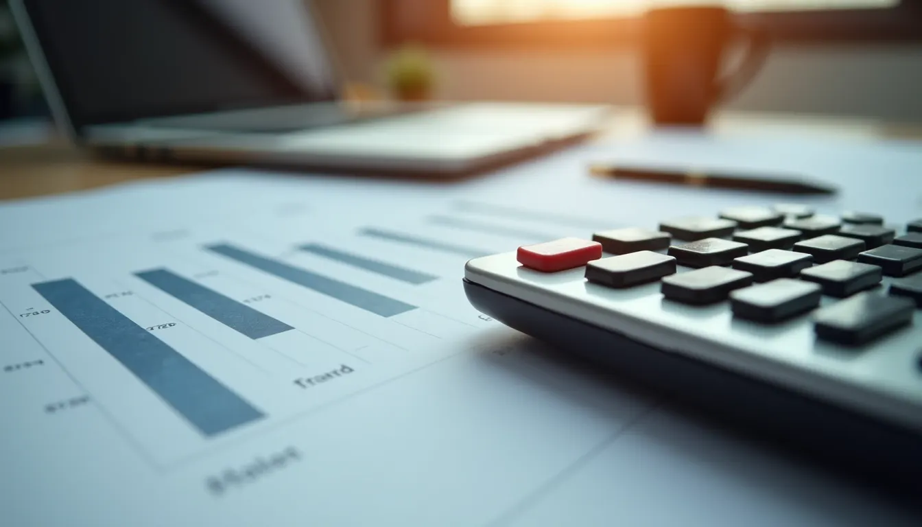 Close-up view of a calculator and financial documents on a desk