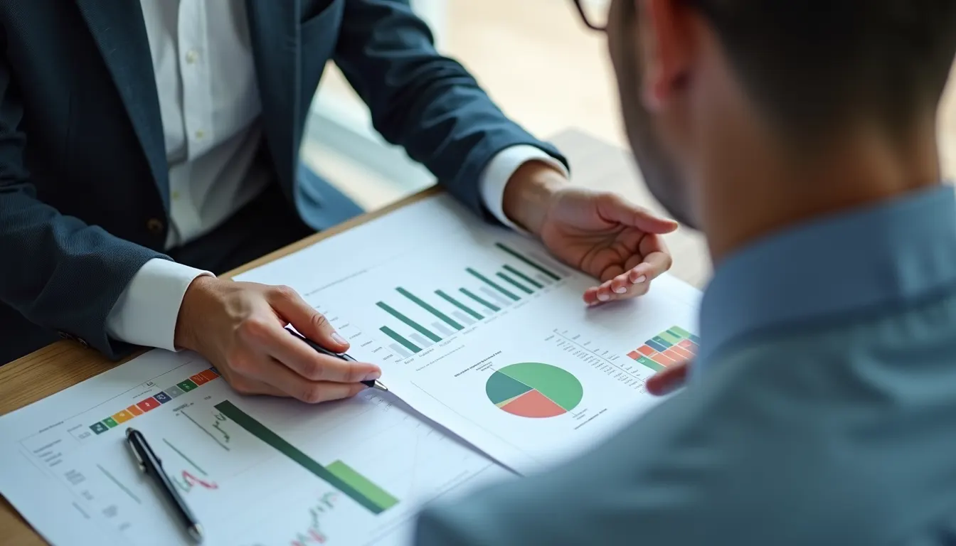 High angle view of a CPA explaining financial charts to a client